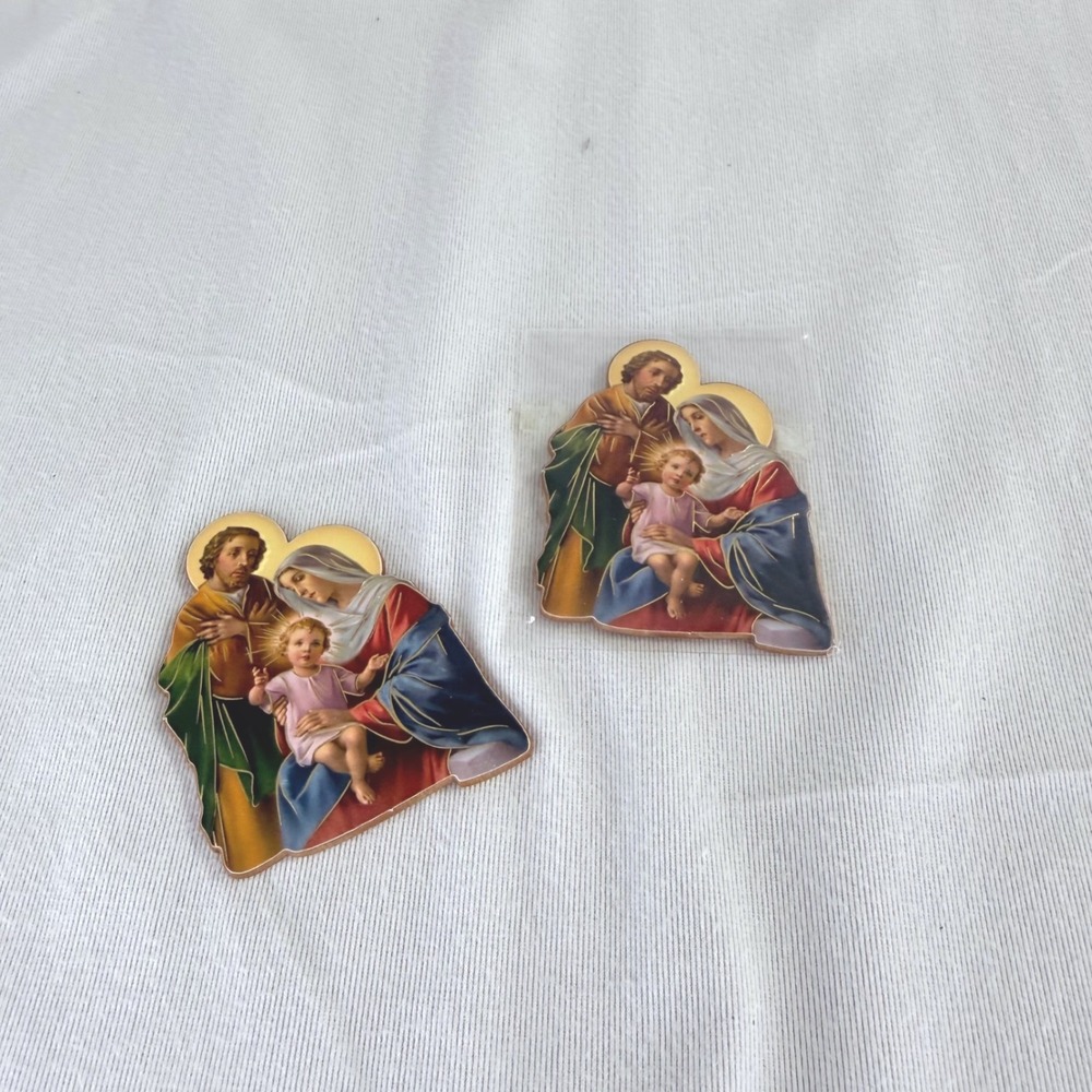Set of 2 ARS Italy Holy Family Religious Magnets Wood Look Made in Italy